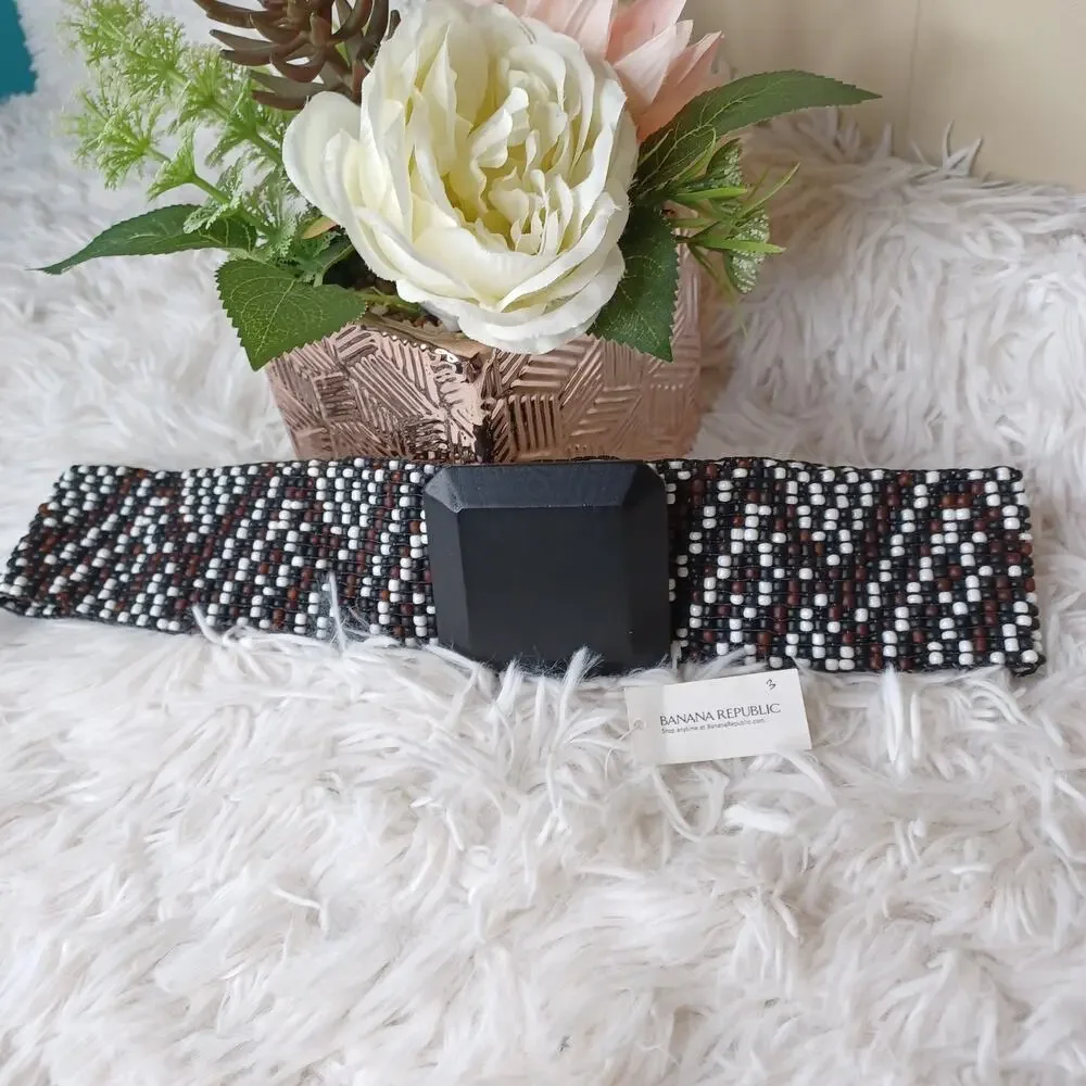 VTG Banana Republic Glass Beaded Stretch Belt bohemian, hippie-inspired design